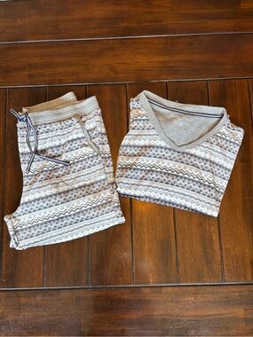 Nautica 2-Pc Pajama Set Fair Isle Gray & White Pattern Top & Jogger Bottoms L